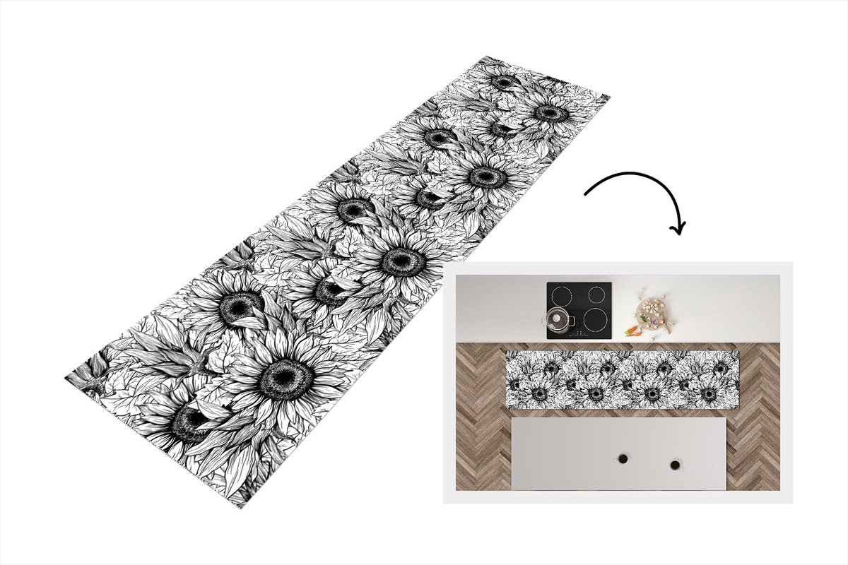KitchenYeah Keukenloper - Loper keuken - Bloemen - Zonnebloem - Patroon - 240x60 cm - Keukenloper vinyl Multicolor