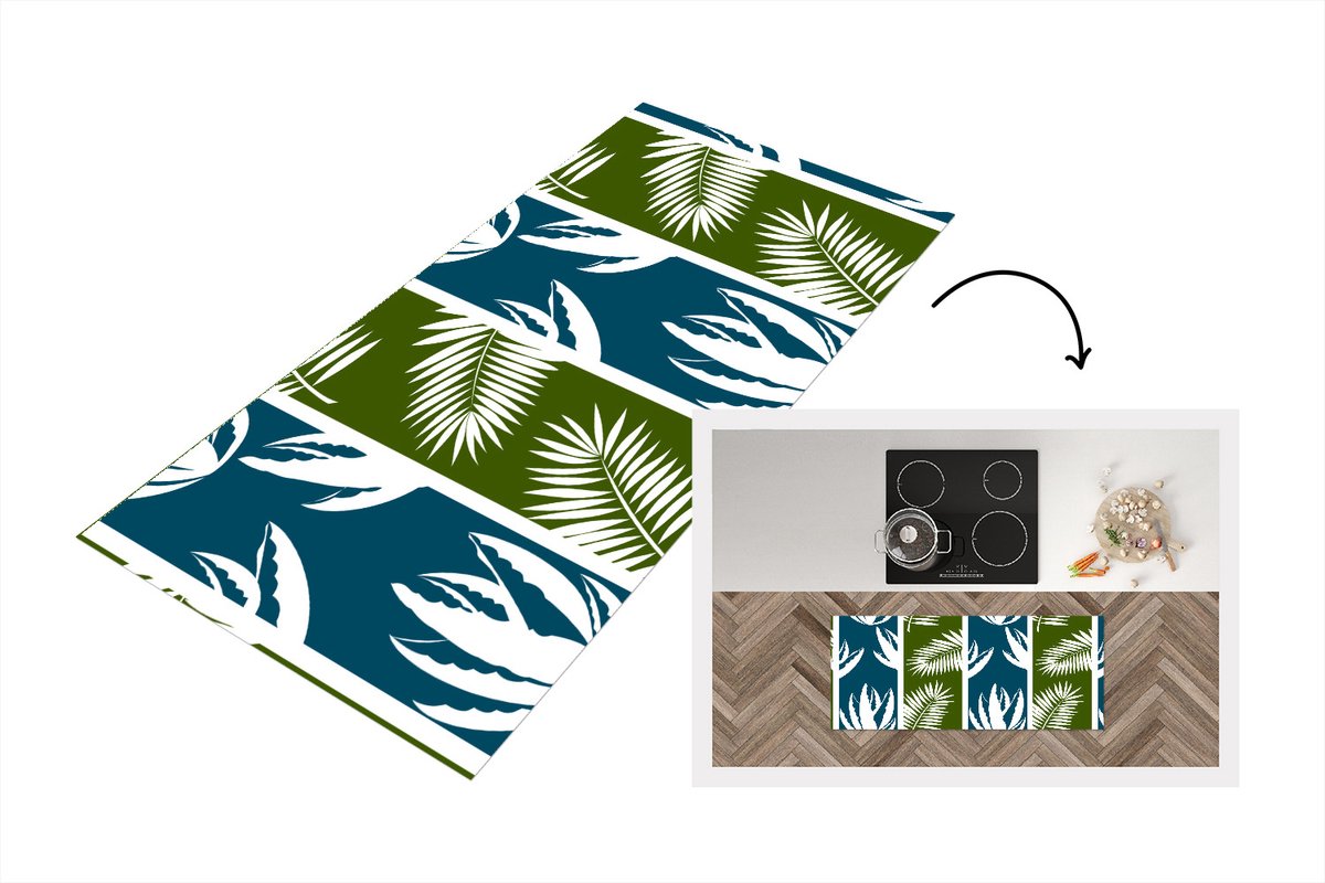 KitchenYeah Keukenloper - Loper keuken - Bladeren - Tropisch - Design - Hawaii - 120x50 cm - Keukenloper vinyl Multicolor