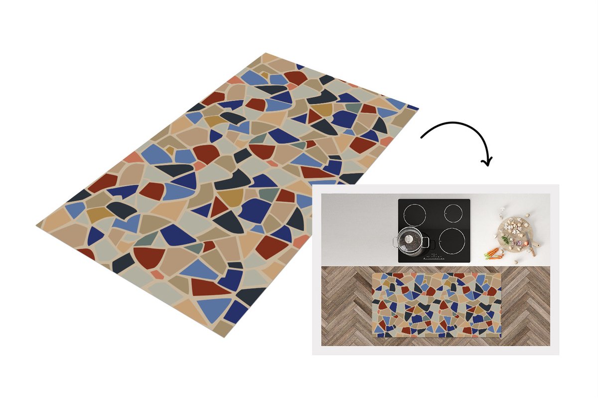 KitchenYeah Keukenloper - Loper keuken - Middellandse Zee - Patronen - Mozaiek - 120x60 cm - Keukenloper vinyl Multicolor