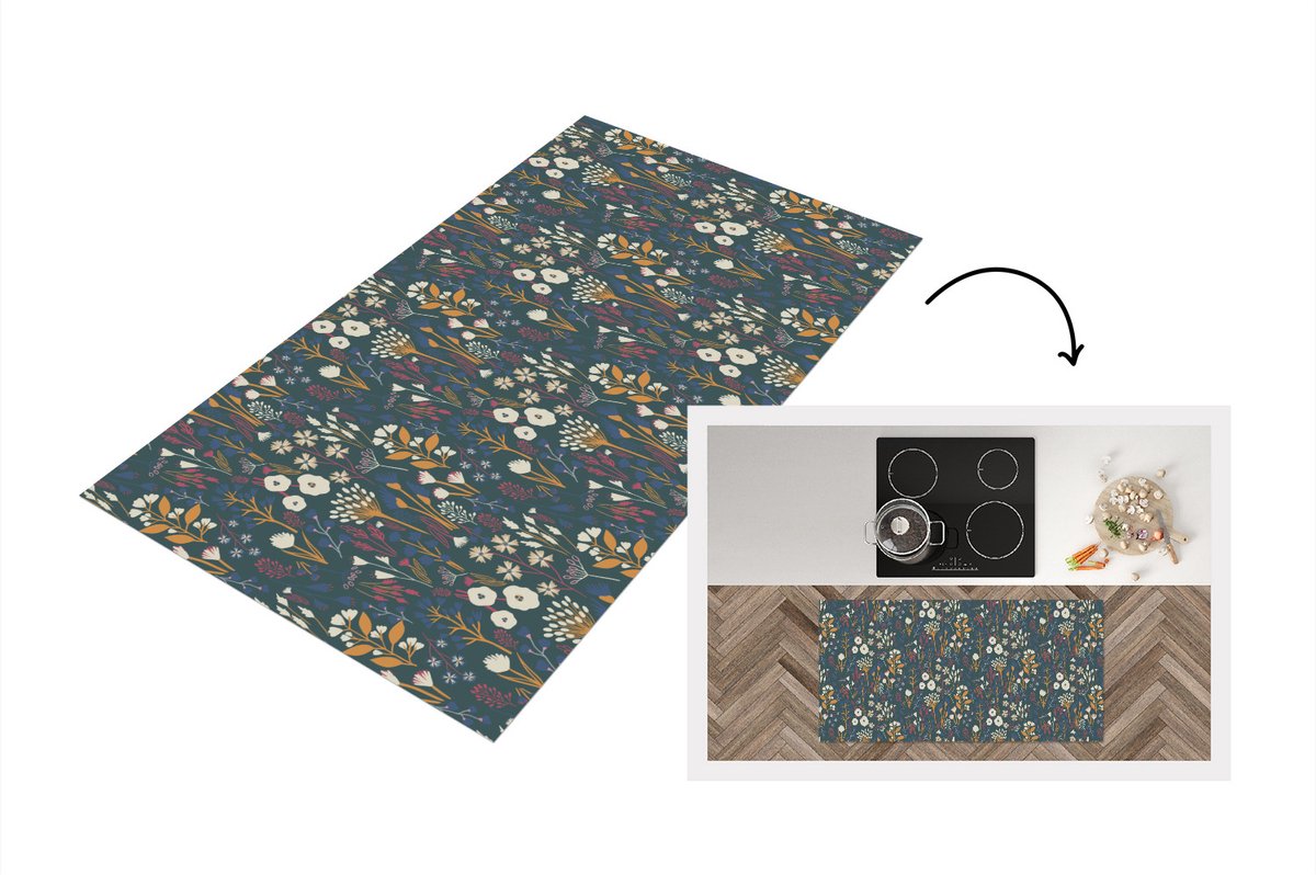 KitchenYeah Keukenloper - Loper keuken - Patronen - Bloemen - Flora - 120x60 cm - Keukenloper vinyl Multicolor
