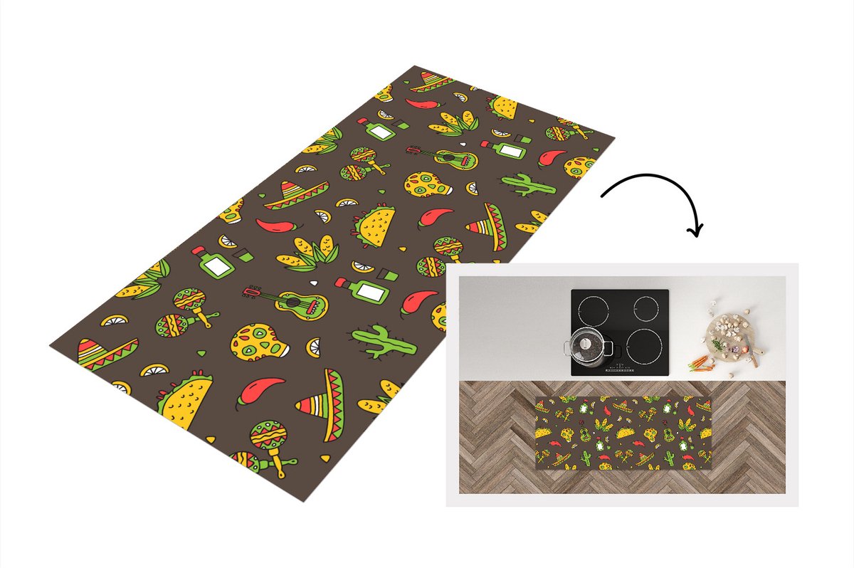 KitchenYeah Keukenloper - Loper keuken - Patroon - Mexico - Sombrero - 120x50 cm - Keukenloper vinyl Multicolor