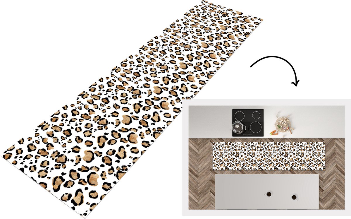 KitchenYeah Keukenloper - Loper keuken - Panterprint - Bruin - Patronen - 240x60 cm - Keukenloper vinyl Multicolor
