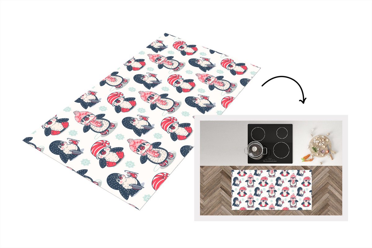 KitchenYeah Keukenloper - Loper keuken - Schaatsen - Patronen - Pinguïn - 120x60 cm - Keukenloper vinyl Multicolor