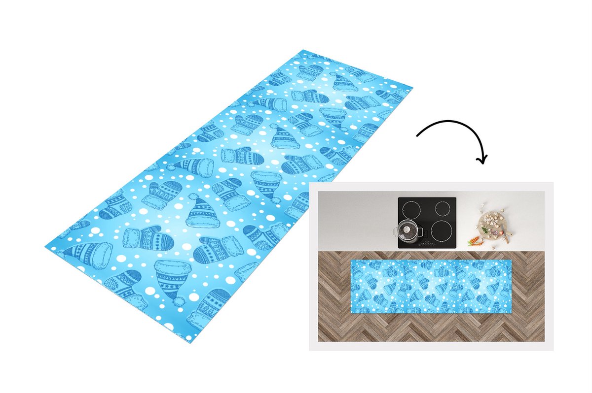 KitchenYeah Keukenloper - Loper keuken - Handschoenen - Muts - Winter - Patronen - 180x60 cm - Keukenloper vinyl Multicolor