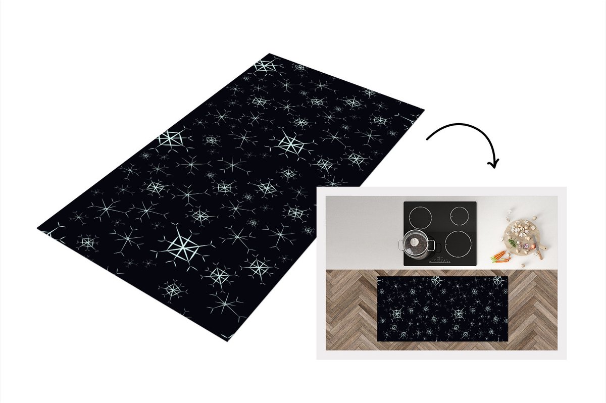 KitchenYeah Keukenloper - Loper keuken - Winter - Sneeuwvlok - Patroon - 120x60 cm - Keukenloper vinyl Multicolor