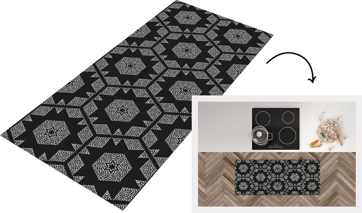 KitchenYeah Keukenloper - Loper keuken - Kerstster - Geometrie - Winter - Patronen - 120x50 cm - Keukenloper vinyl Multicolor