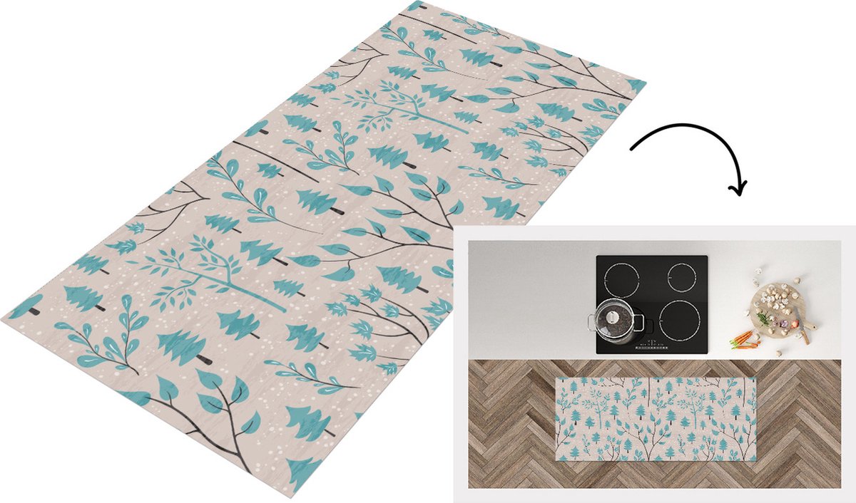 KitchenYeah Keukenloper - Loper keuken - Winter - Bos - Design - 120x50 cm - Keukenloper vinyl Multicolor