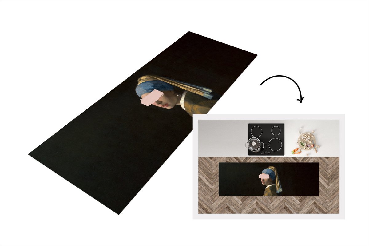 KitchenYeah Keukenloper - Loper keuken - Meisje met de parel - Vermeer - Pastel - 180x60 cm - Keukenloper vinyl Multicolor