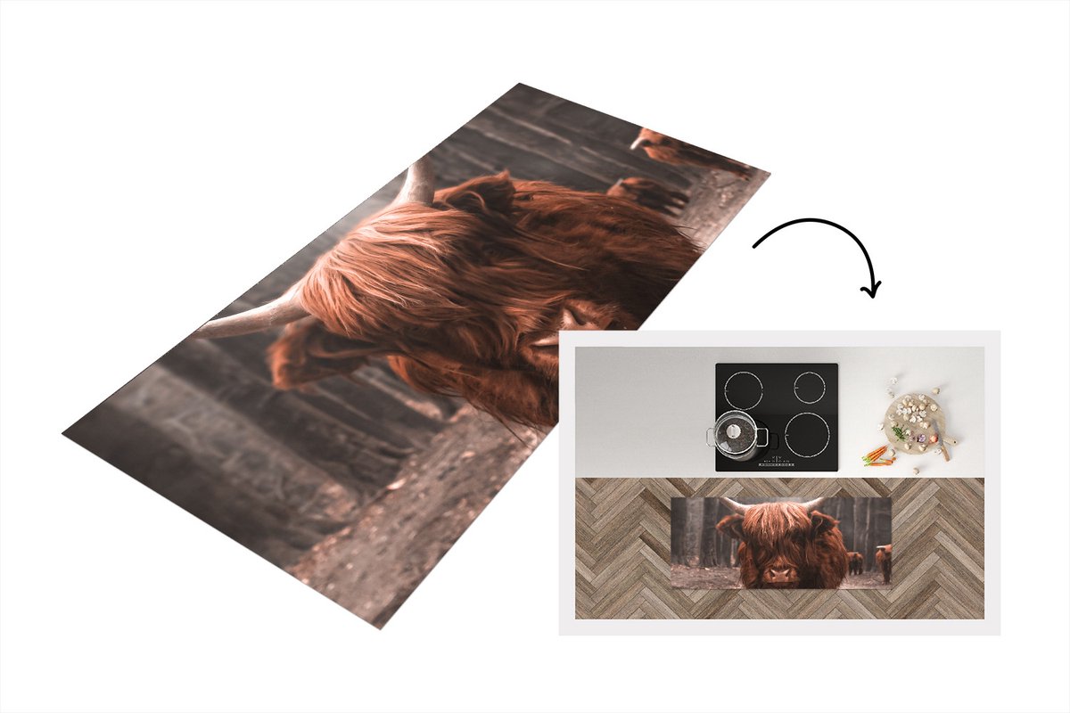 KitchenYeah Keukenloper - Loper keuken - Hooglander - Bos - Dieren - 120x50 cm - Keukenloper vinyl Multicolor