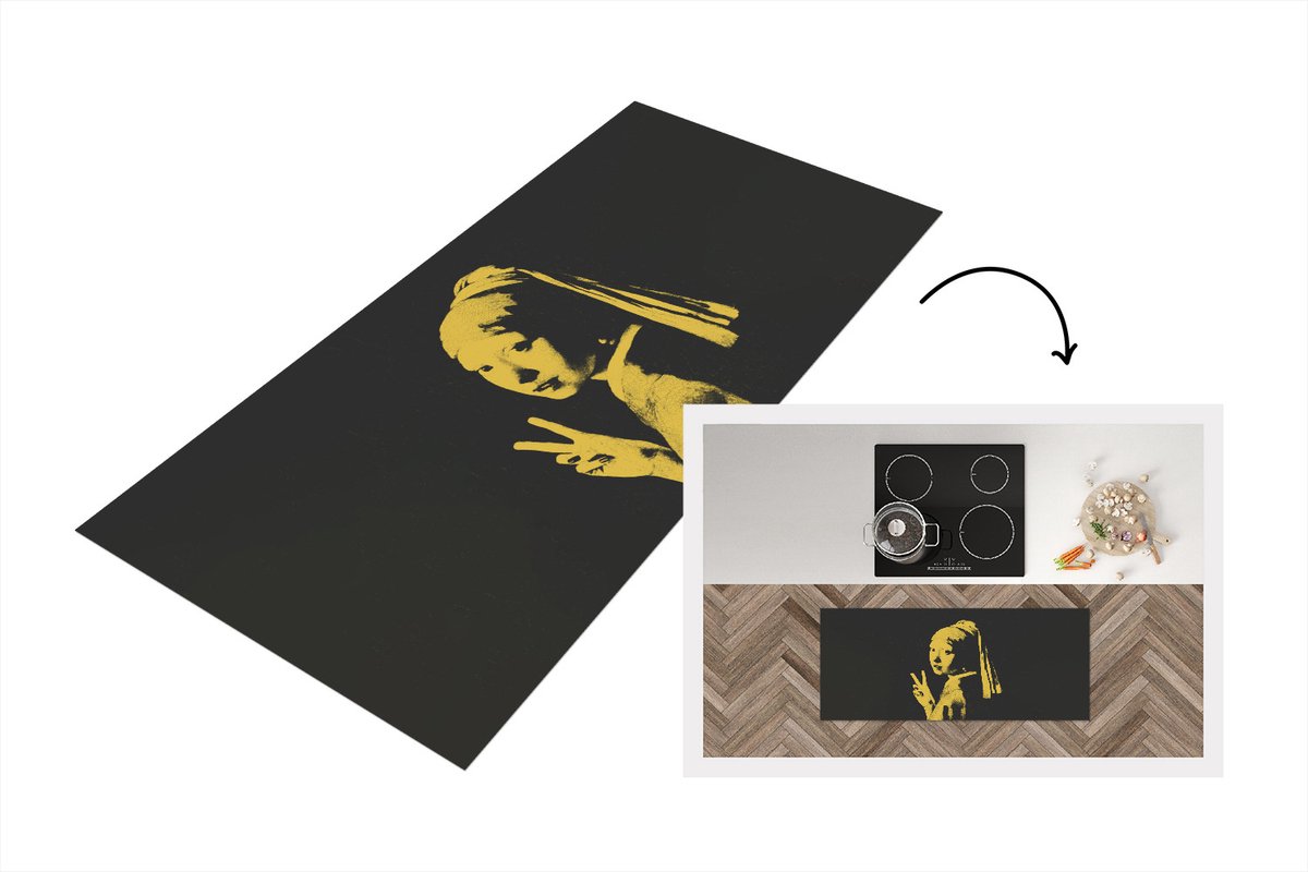 KitchenYeah Keukenloper - Loper keuken - Meisje met de parel - Vermeer - Peace - 120x50 cm - Keukenloper vinyl Multicolor