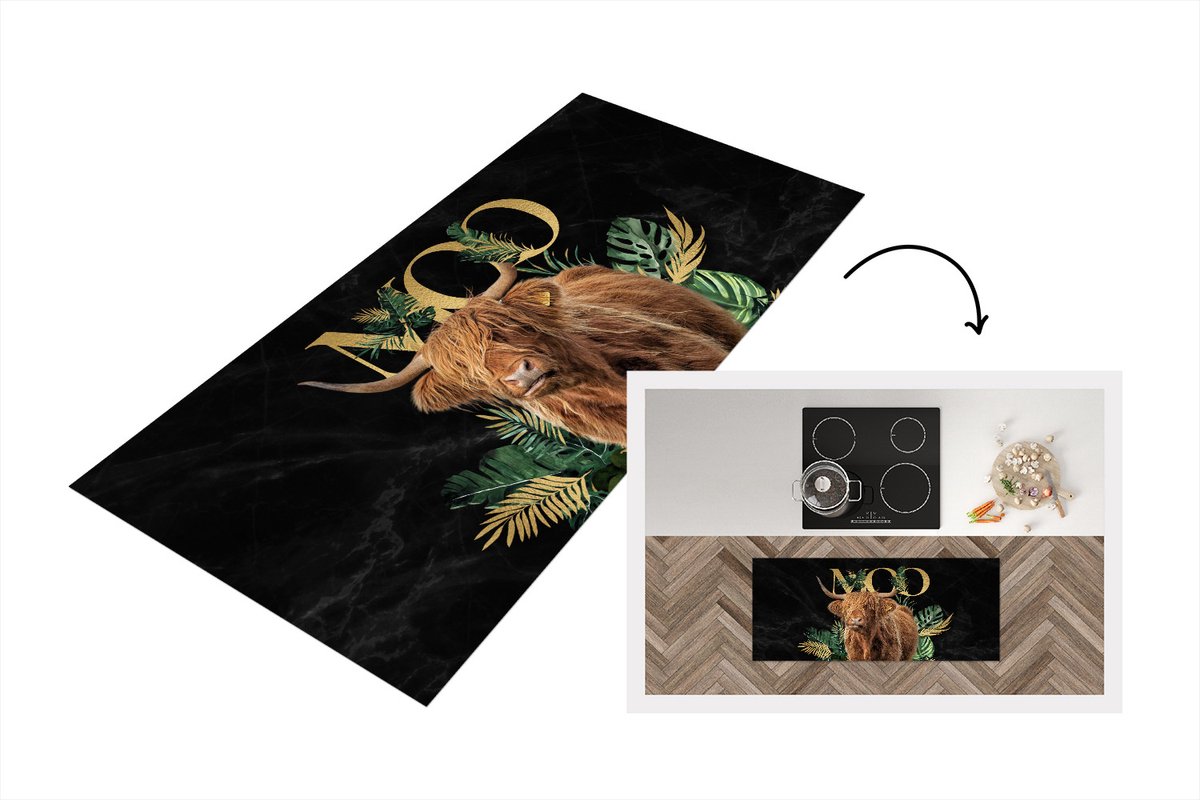 KitchenYeah Keukenloper - Loper keuken - Schotse hooglander - Luxe - Planten - Keukenloper vinyl Multicolor