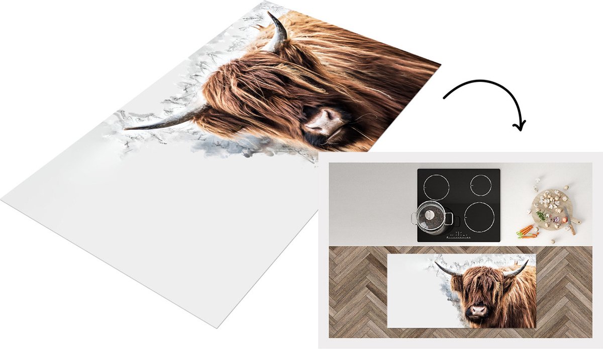 KitchenYeah Keukenloper - Loper keuken - Schotse hooglander - Koe - Rook - 120x60 cm - Keukenloper vinyl Multicolor