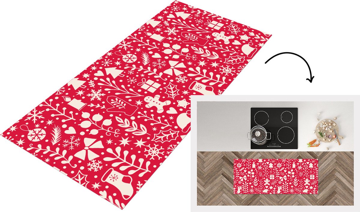 KitchenYeah Keukenloper - Loper keuken - Patronen - Kerst - Winter - Feest - 120x50 cm - Keukenloper vinyl Multicolor