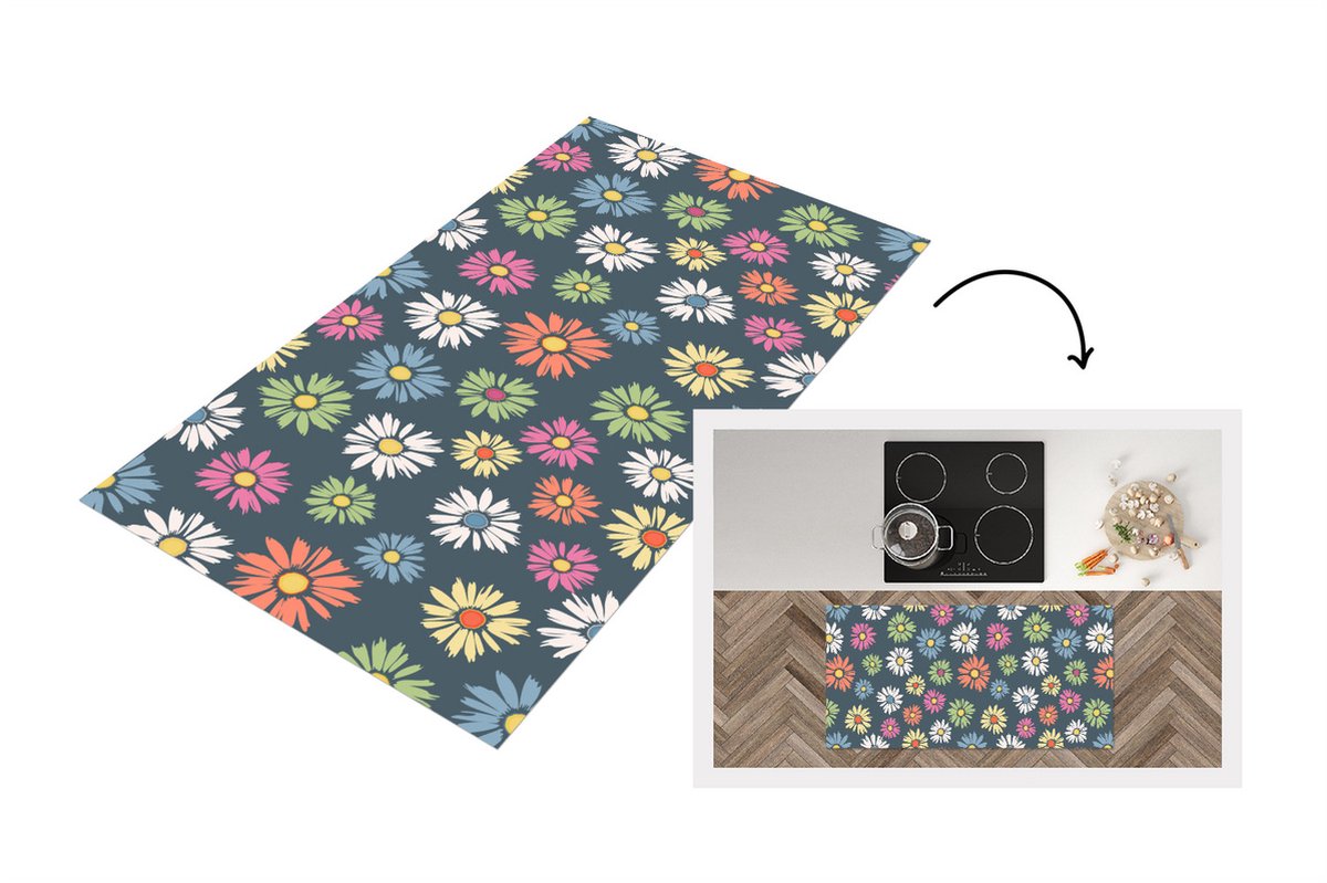 KitchenYeah Keukenloper - Loper keuken - Regenboog - Design - Bloemen - Flora - 120x60 cm - Keukenloper vinyl Multicolor