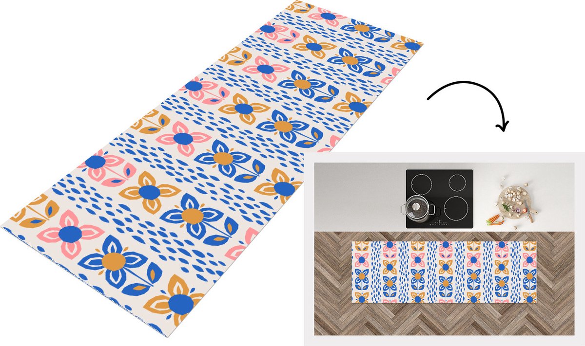 KitchenYeah Keukenloper - Loper keuken - Bloemen - Scandinavië - Patronen - Keukenloper vinyl multicolor, foto 5