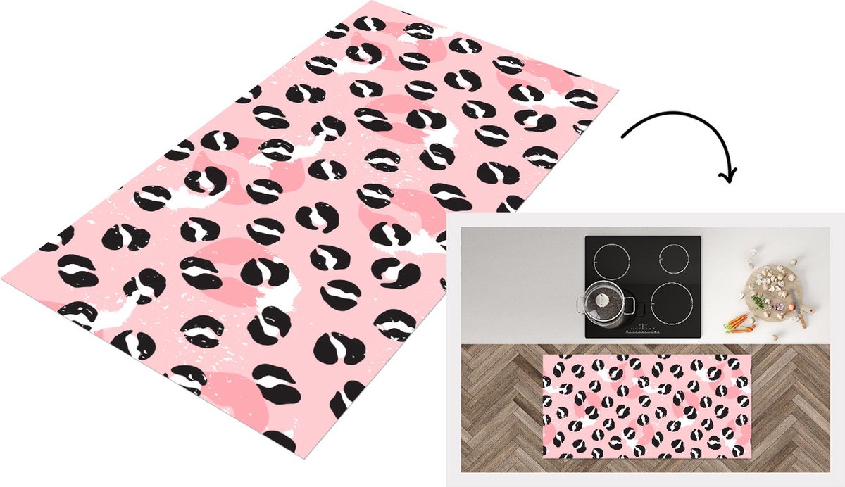 KitchenYeah Keukenloper - Loper keuken - Panterprint - Deren - Design - Roze - 120x60 cm - Keukenloper vinyl Multicolor