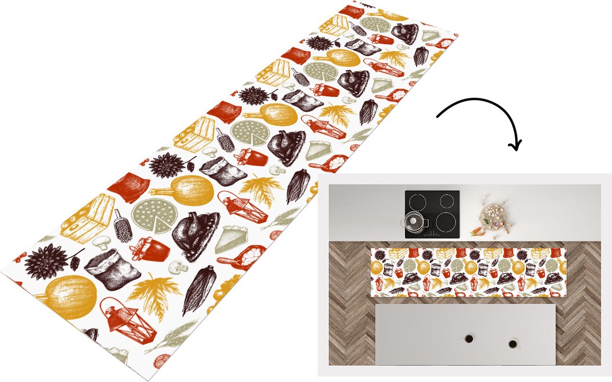 KitchenYeah Keukenloper - Loper keuken - Thanksgiving - Patronen - Dinner - Keukenloper vinyl multicolor, foto 6