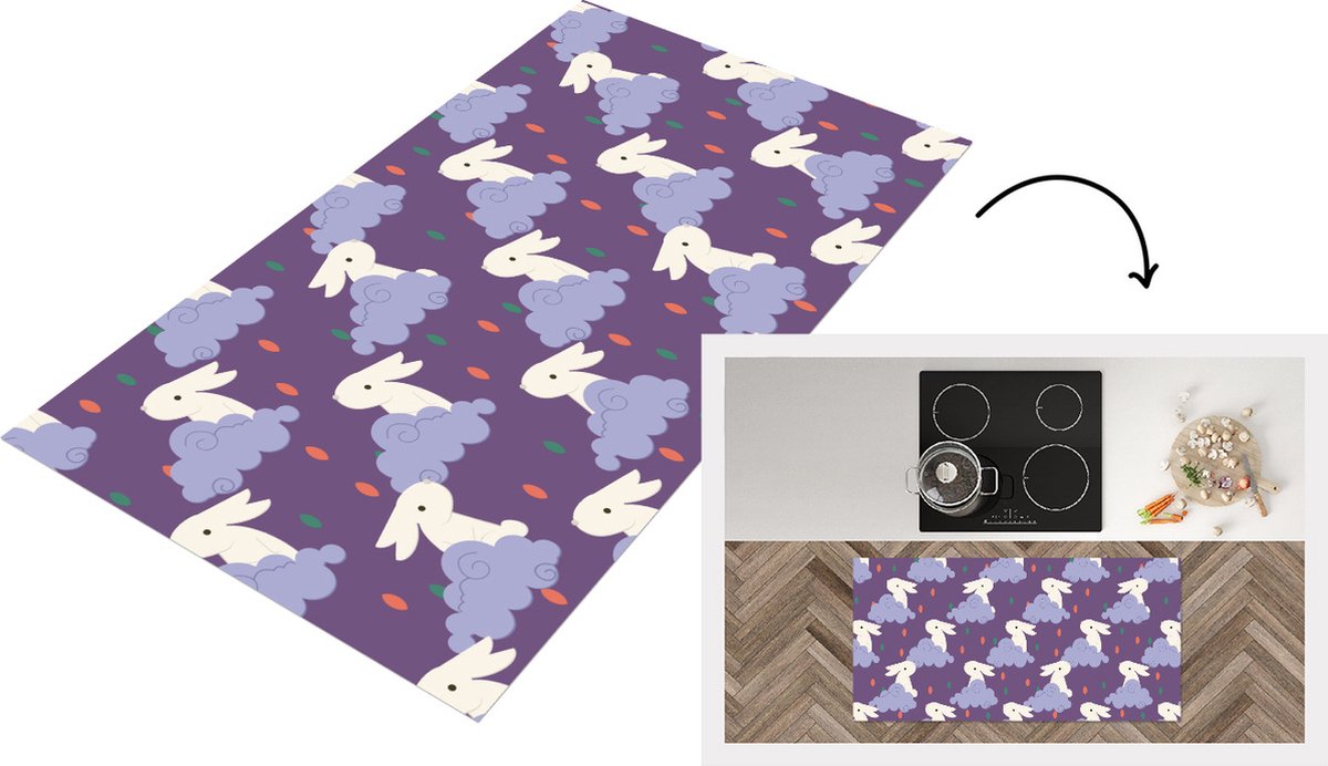 KitchenYeah Keukenloper - Loper keuken - Patronen - Konijn - Lucht - 120x60 cm - Keukenloper vinyl Multicolor