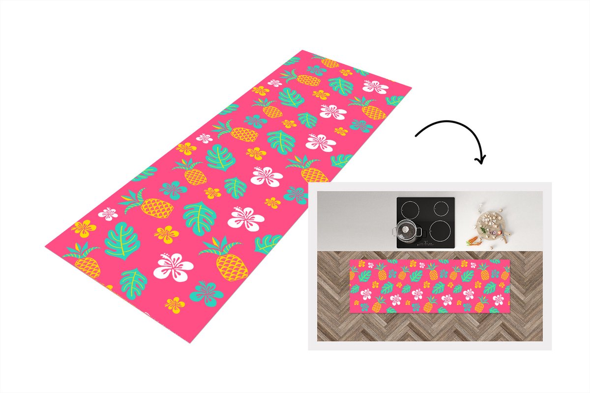 KitchenYeah Keukenloper - Loper keuken - Zomer - Patronen - Ananas - 180x60 cm - Keukenloper vinyl Multicolor