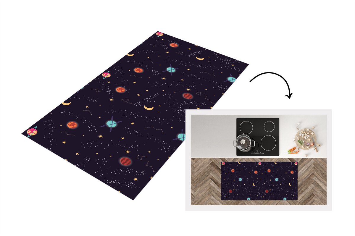 KitchenYeah Keukenloper - Loper keuken - Planeten - Sterren - Patronen - 120x60 cm - Keukenloper vinyl Multicolor
