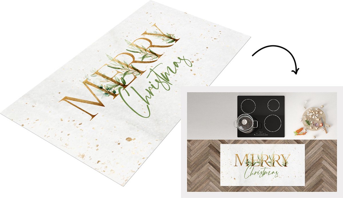KitchenYeah Keukenloper - Loper keuken - Quotes - Kerst - Goud - Spreuken - Merry Christmas - 120x60 cm - Keukenloper vinyl Multicolor