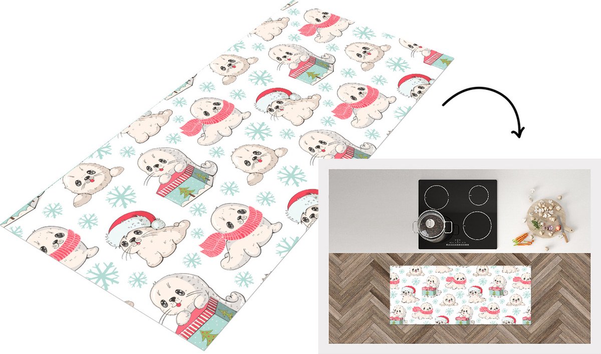 KitchenYeah Keukenloper - Loper keuken - Zeehonden - Kinderen - Kerst - Winter - Patroon - Keukenloper vinyl multicolor, foto 2