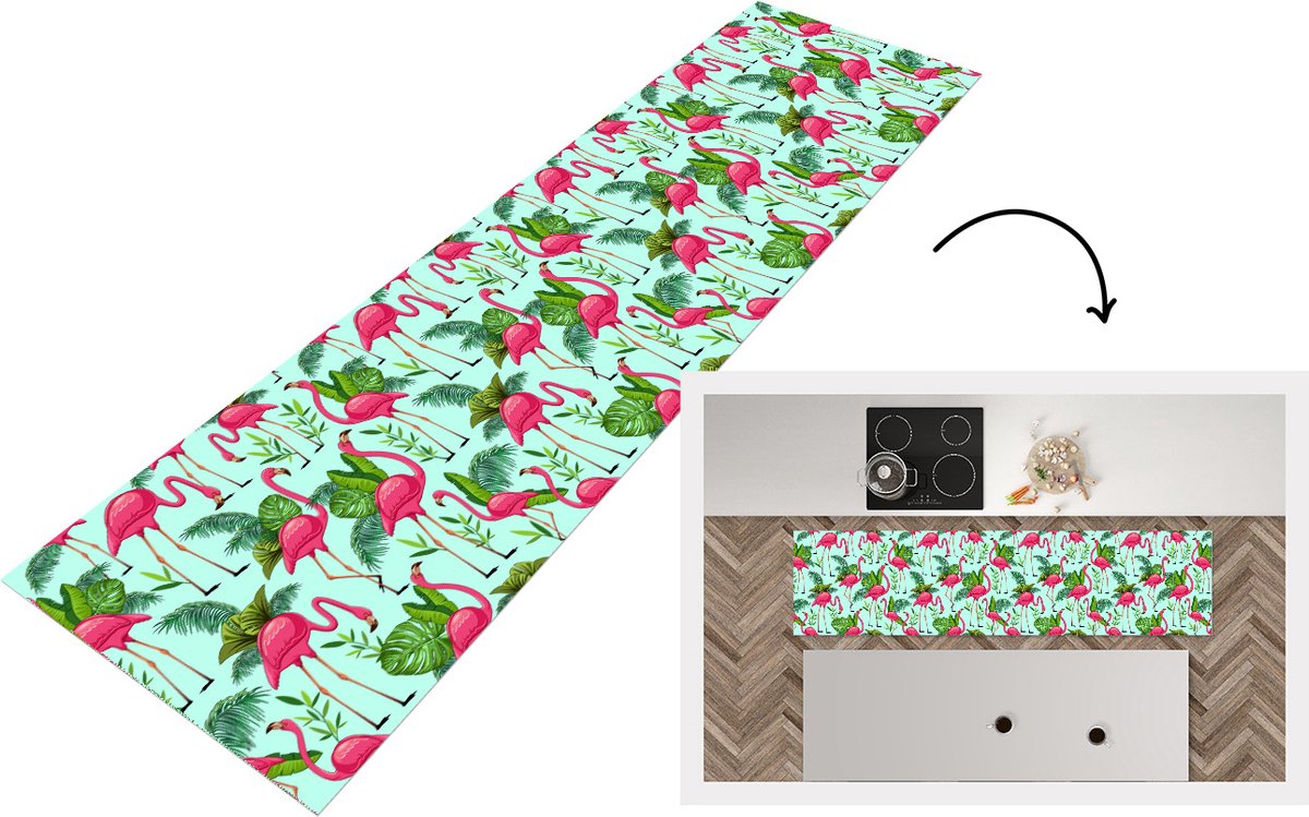 KitchenYeah Keukenloper - Loper keuken - Flamingo - Jungle - Tropisch - Dieren - Patroon - 240x60 cm - Keukenloper vinyl Multicolor