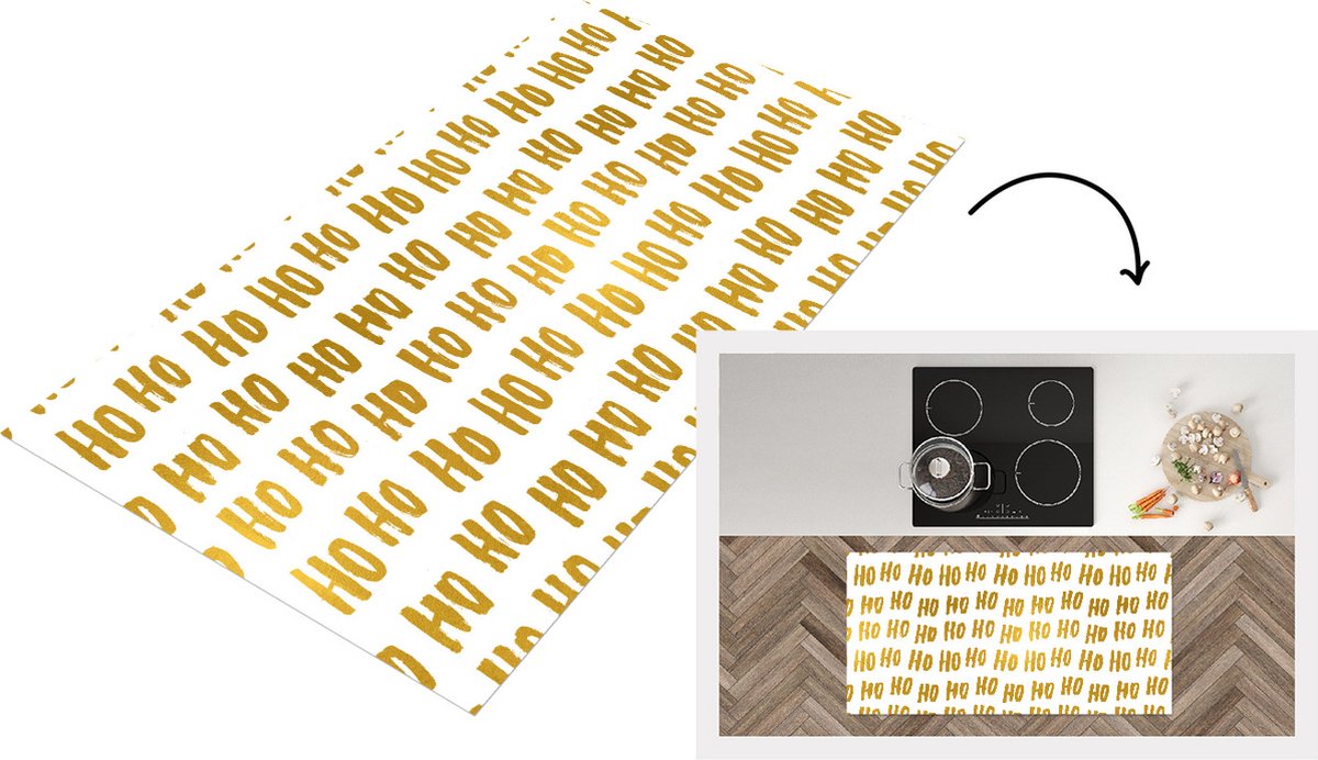 KitchenYeah Keukenloper - Loper keuken - Quotes - Kerstman - Goud - Ho ho ho - Spreuken - 120x60 cm - Keukenloper vinyl Multicolor