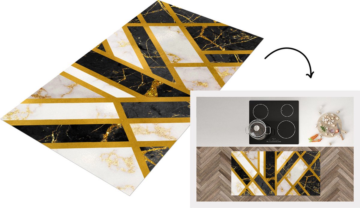 KitchenYeah Keukenloper - Loper keuken - Marmer - Luxe - Design - 120x60 cm - Keukenloper vinyl Multicolor