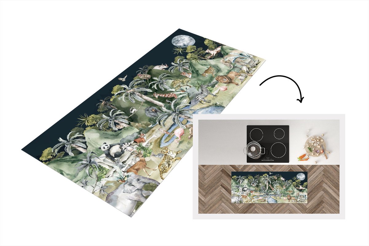 KitchenYeah Keukenloper - Loper keuken - Kinderen - Dieren -Leeuw - 120x50 cm - Keukenloper vinyl Multicolor