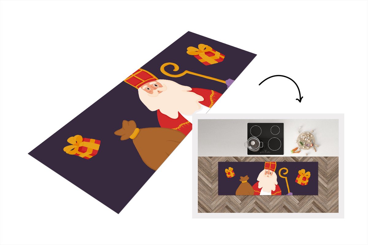 KitchenYeah Keukenloper - Loper keuken - Sinterklaas - Decoratie - Sint - 180x60 cm - Keukenloper vinyl Multicolor