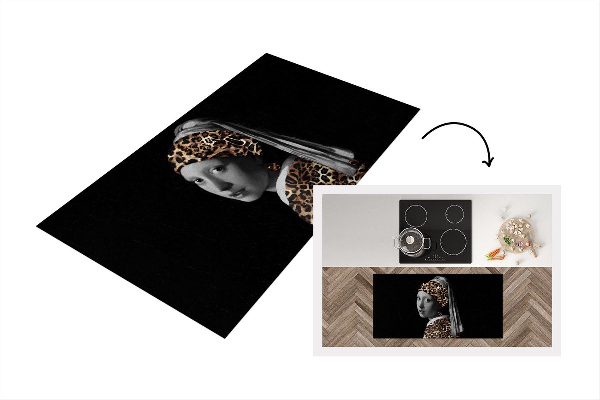 KitchenYeah Keukenloper - Loper keuken - Johannes Vermeer - Panterprint - Meisje met de parel - 120x60 cm - Keukenloper vinyl Multicolor