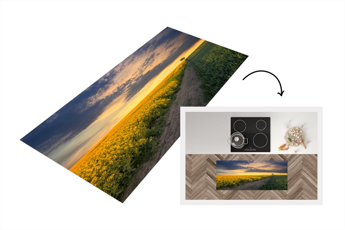 KitchenYeah Keukenloper - Loper keuken - Eenzame boom in een geel veld - Keukenloper vinyl Multicolor