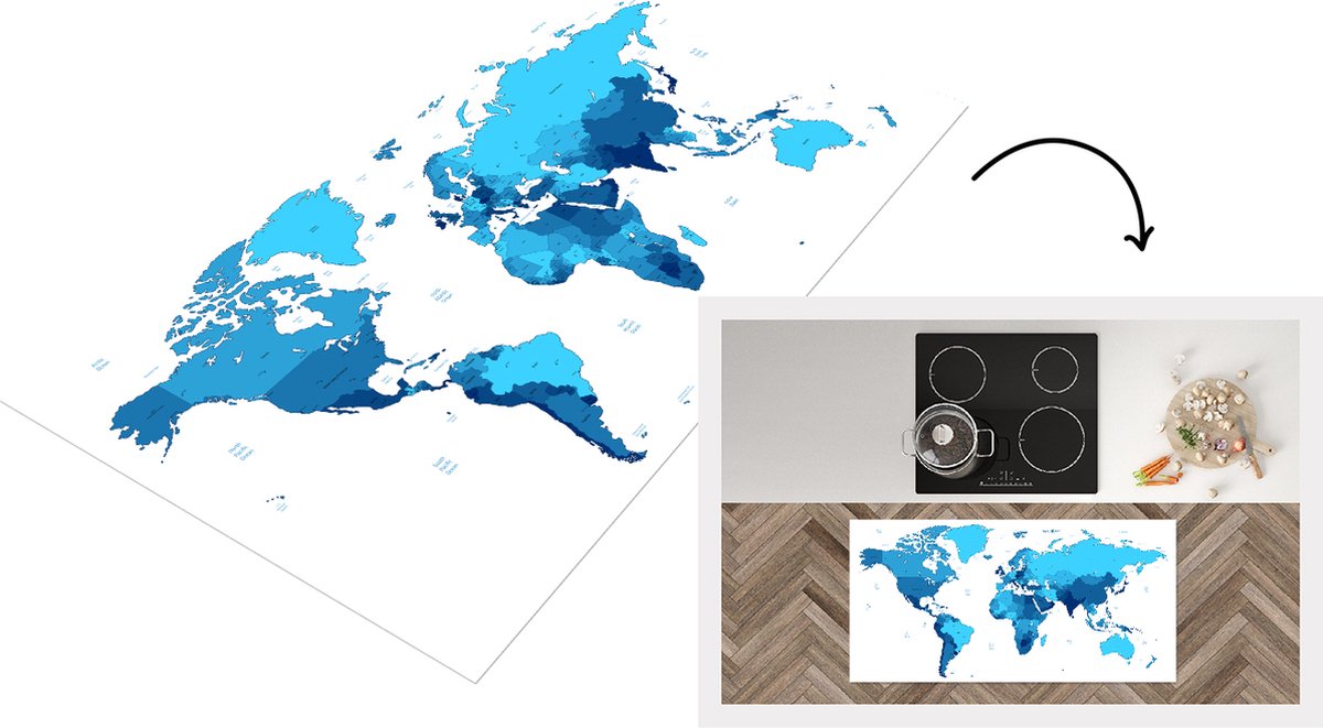 KitchenYeah Keukenloper - Loper keuken - Wereldkaart - Kleurrijk - Blauw - 120x60 cm - Keukenloper vinyl Multicolor