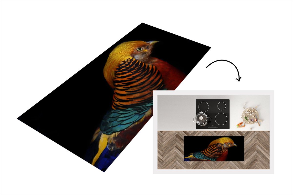 KitchenYeah Keukenloper - Loper keuken - Vogel - Veren - Zwart - Portret - Keukenloper vinyl Multicolor
