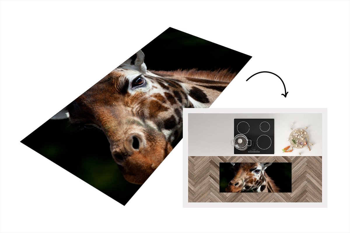 KitchenYeah Keukenloper - Loper keuken - Giraffe - Licht - Zwart - 120x50 cm - Keukenloper vinyl Multicolor