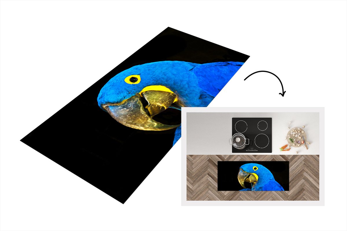 KitchenYeah Keukenloper - Loper keuken - Papegaai - Vogel - Veren - Blauw - 120x50 cm - Keukenloper vinyl Multicolor