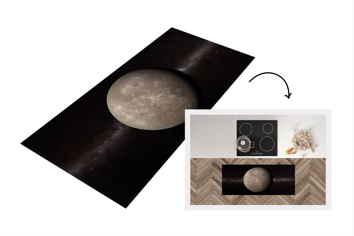 KitchenYeah Keukenloper - Loper keuken - de planeet Mercurius - 120x50 cm - Keukenloper vinyl Multicolor