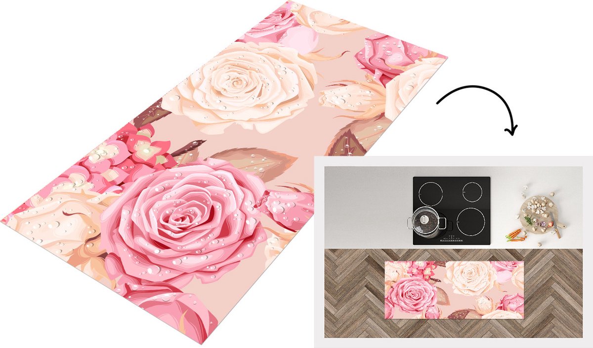 KitchenYeah Keukenloper - Loper keuken - Rozen - Natuur - Bloemen - 120x50 cm - Keukenloper vinyl Multicolor