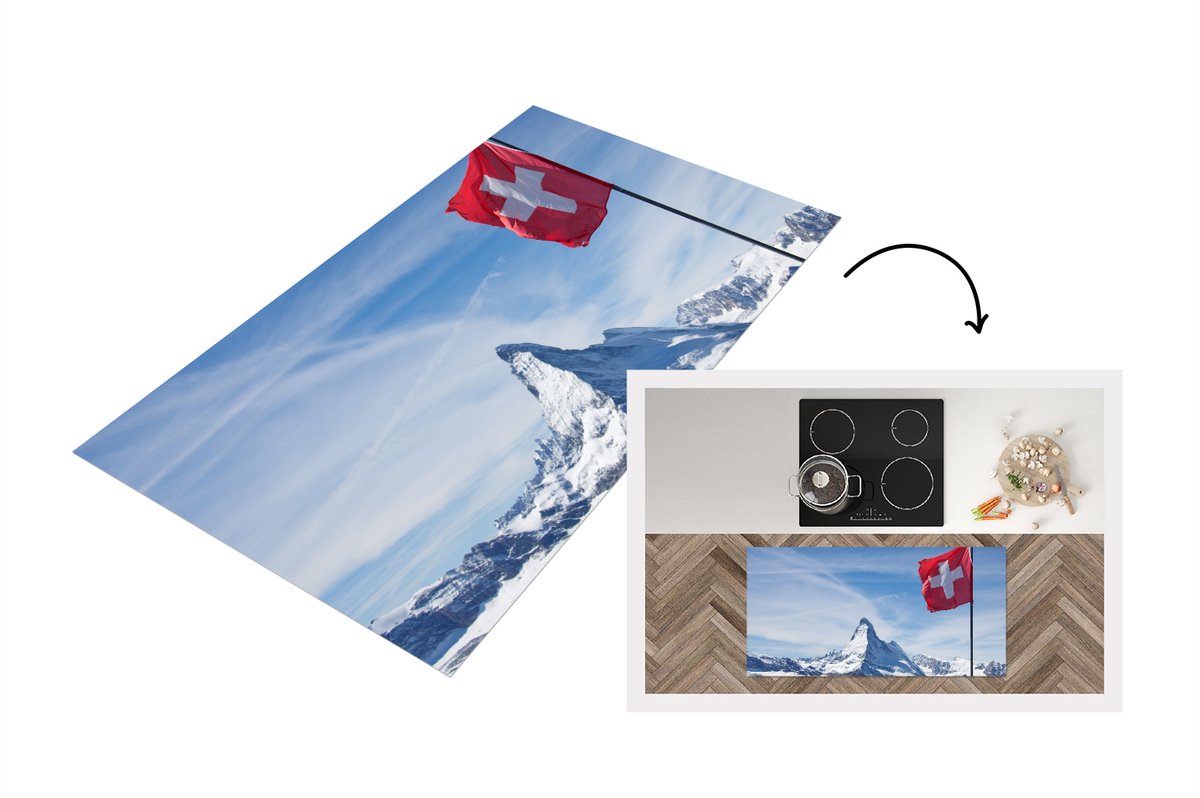 KitchenYeah Keukenloper - Loper keuken - Zwitserse Vlag bij Matterhorn in Zwitserland - 120x60 cm - Keukenloper vinyl Multicolor