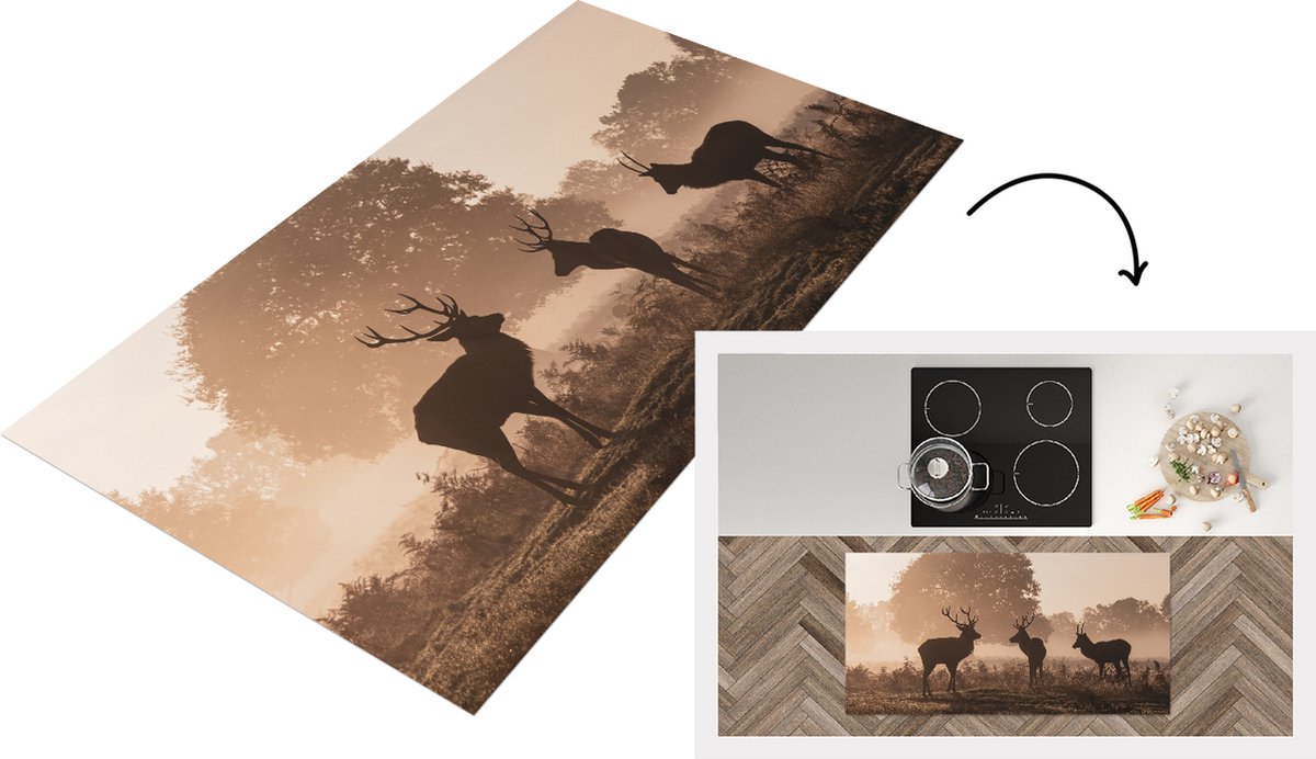 KitchenYeah Keukenloper - Loper keuken - Herten - Mist - Bos - 120x60 cm - Keukenloper vinyl Multicolor