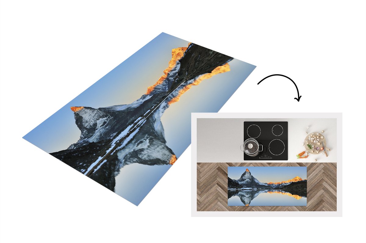 KitchenYeah Keukenloper - Loper keuken - Matterhorn weerspiegeld bij de Riffelsee bij zonsopgang in Zwitserland - 120x60 cm - Keukenloper vinyl Multicolor