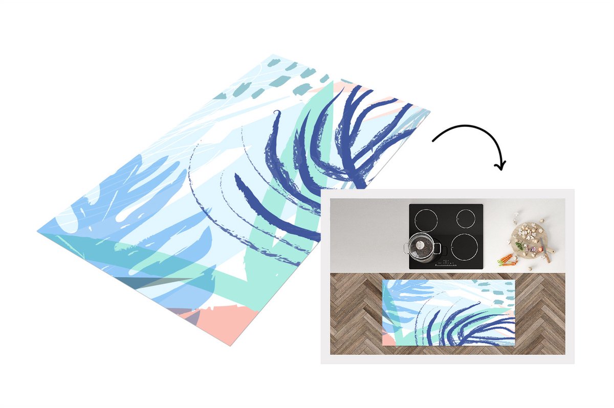 KitchenYeah Keukenloper - Loper keuken - Zomer - Blad - Blauw - 120x60 cm - Keukenloper vinyl Multicolor