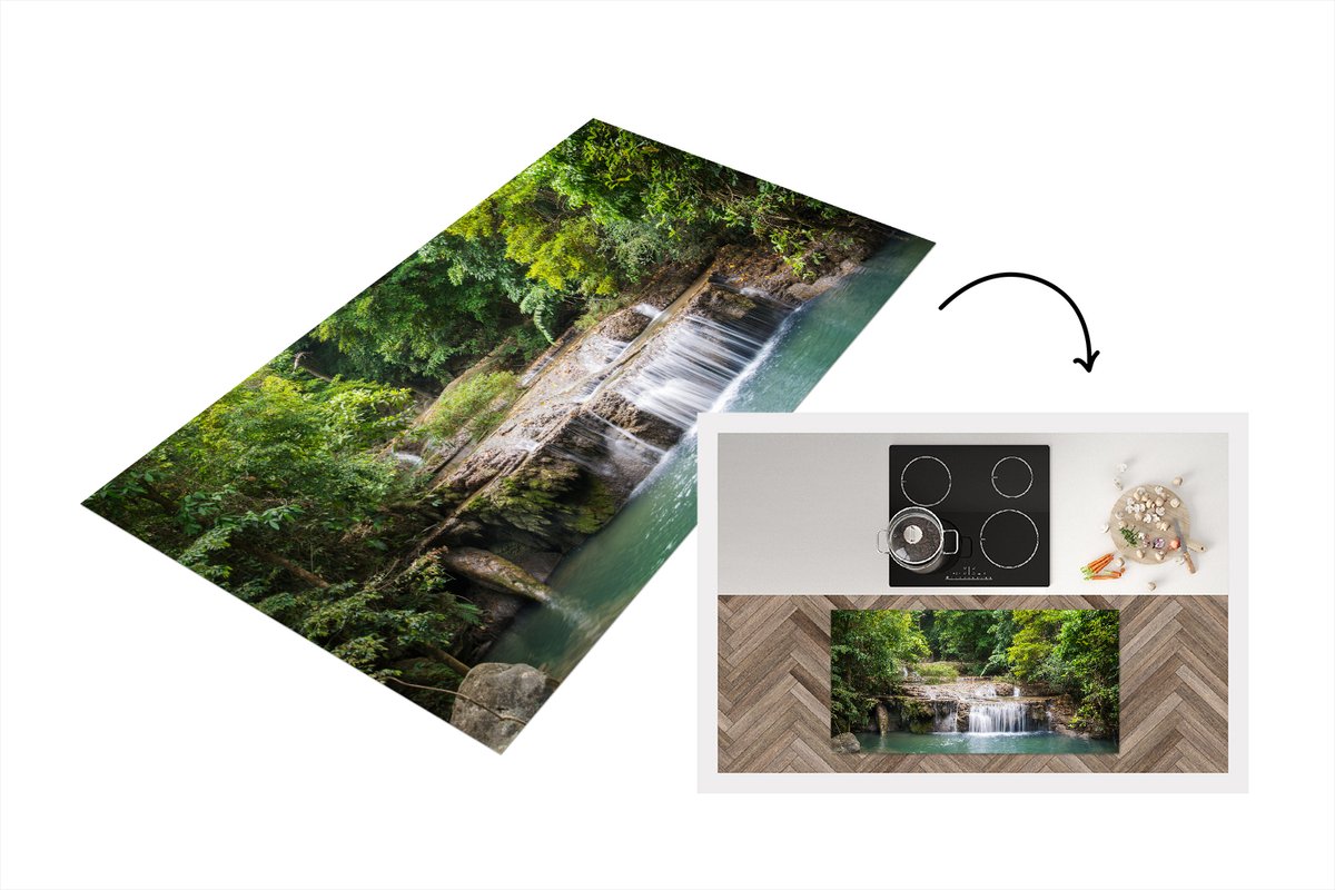 KitchenYeah Keukenloper - Loper keuken - Groene bomen langs de rivier boven een waterval in het Nationaal park Erawan - 120x60 cm - Keukenloper vinyl Multicolor
