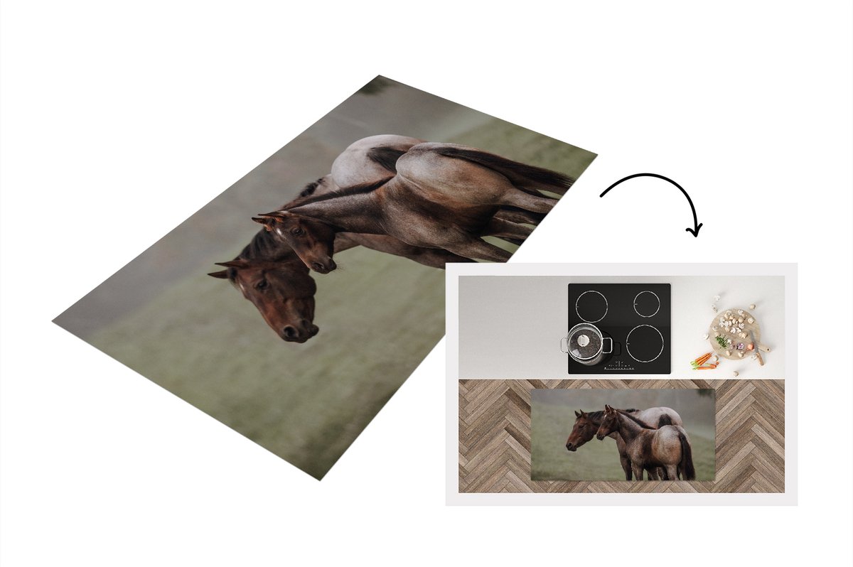 KitchenYeah Keukenloper - Loper keuken - Paarden - Natuur - Mist - 120x60 cm - Keukenloper vinyl Multicolor