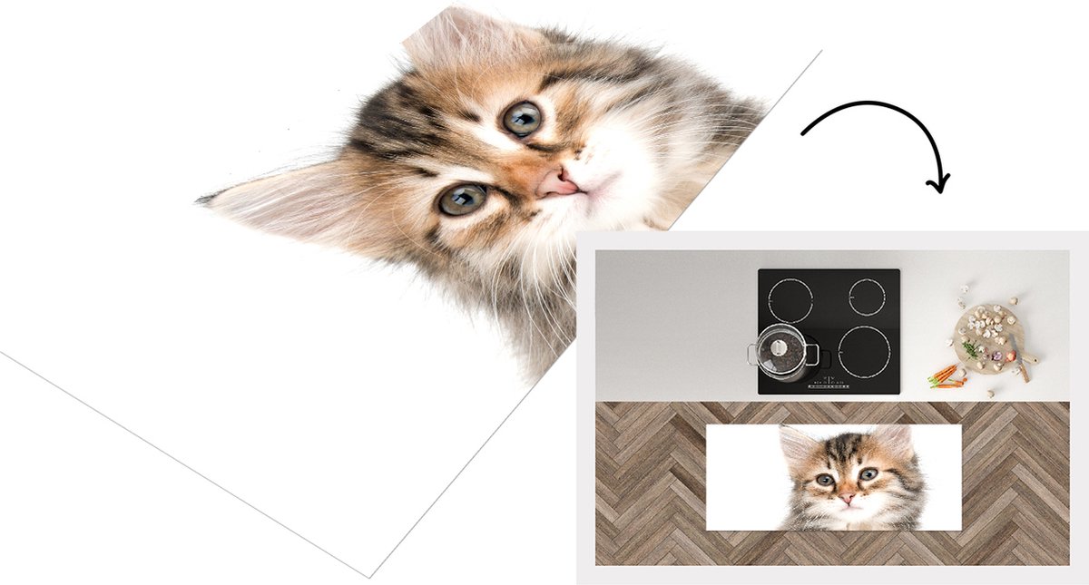 KitchenYeah Keukenloper - Loper keuken - Kitten - Wit - Neus - 120x50 cm - Keukenloper vinyl Multicolor