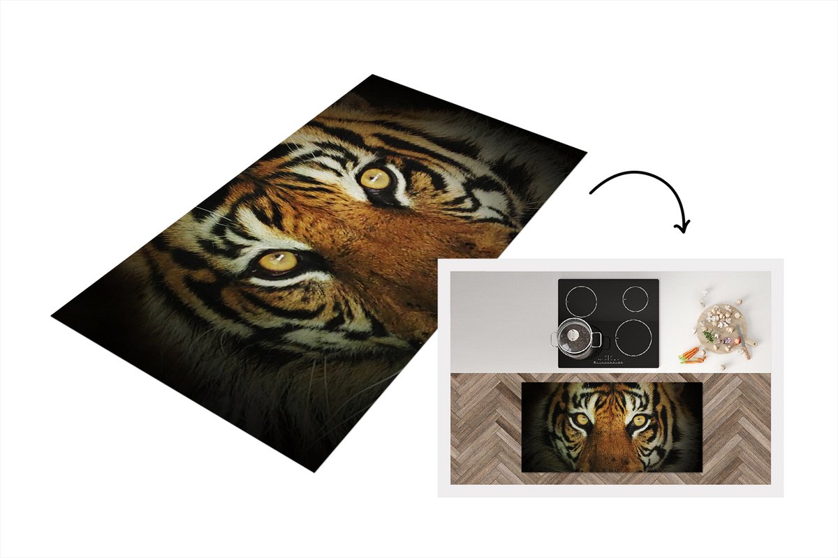 KitchenYeah Keukenloper - Loper keuken - Tijger - Licht - Ogen - 120x60 cm - Keukenloper vinyl Multicolor