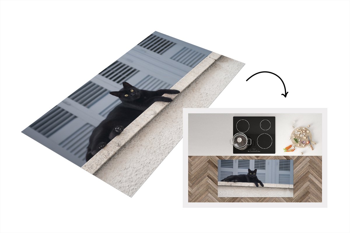 KitchenYeah Keukenloper - Loper keuken - Kat - Zwart - luiken - 120x60 cm - Keukenloper vinyl Multicolor