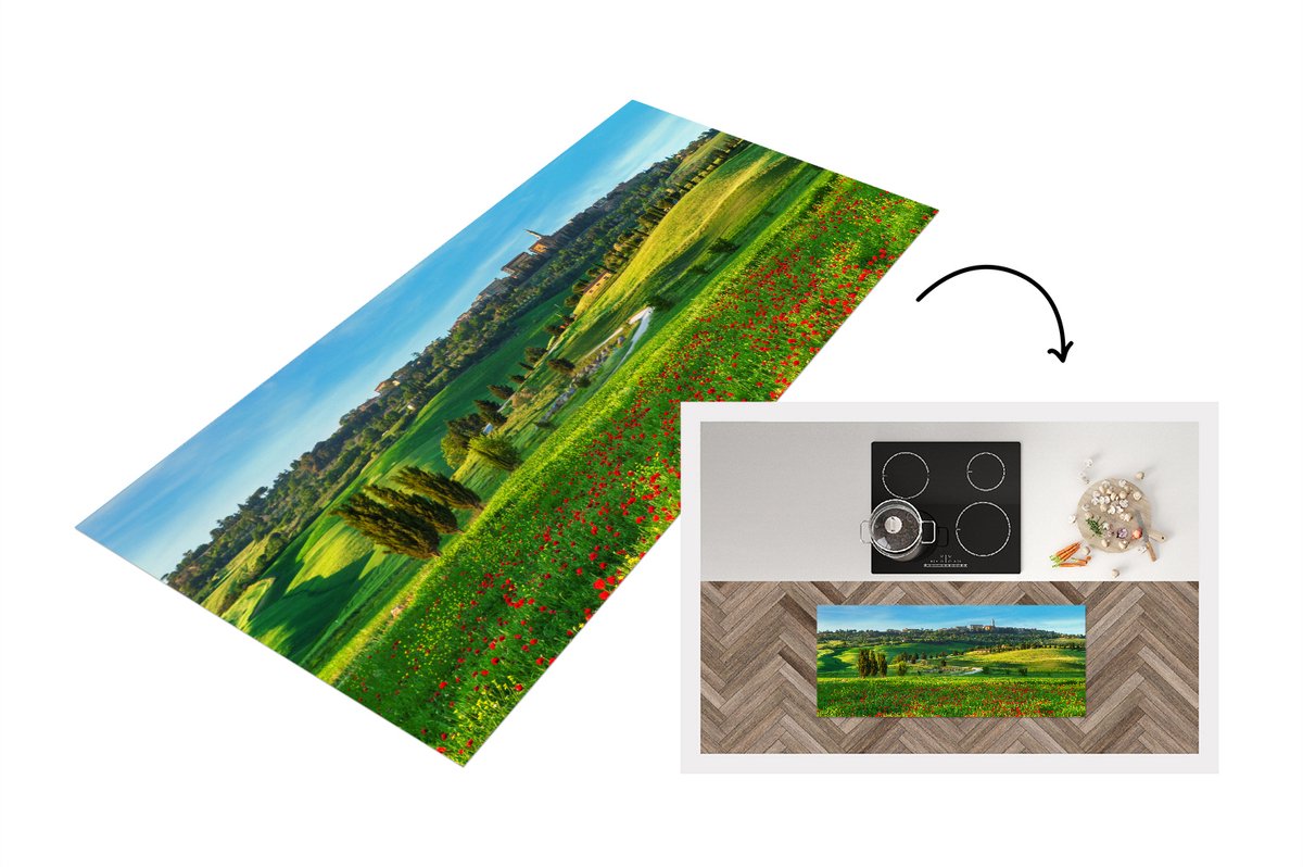 KitchenYeah Keukenloper - Loper keuken - Toscane - Landschap - Bloemen - 120x50 cm - Keukenloper vinyl Multicolor