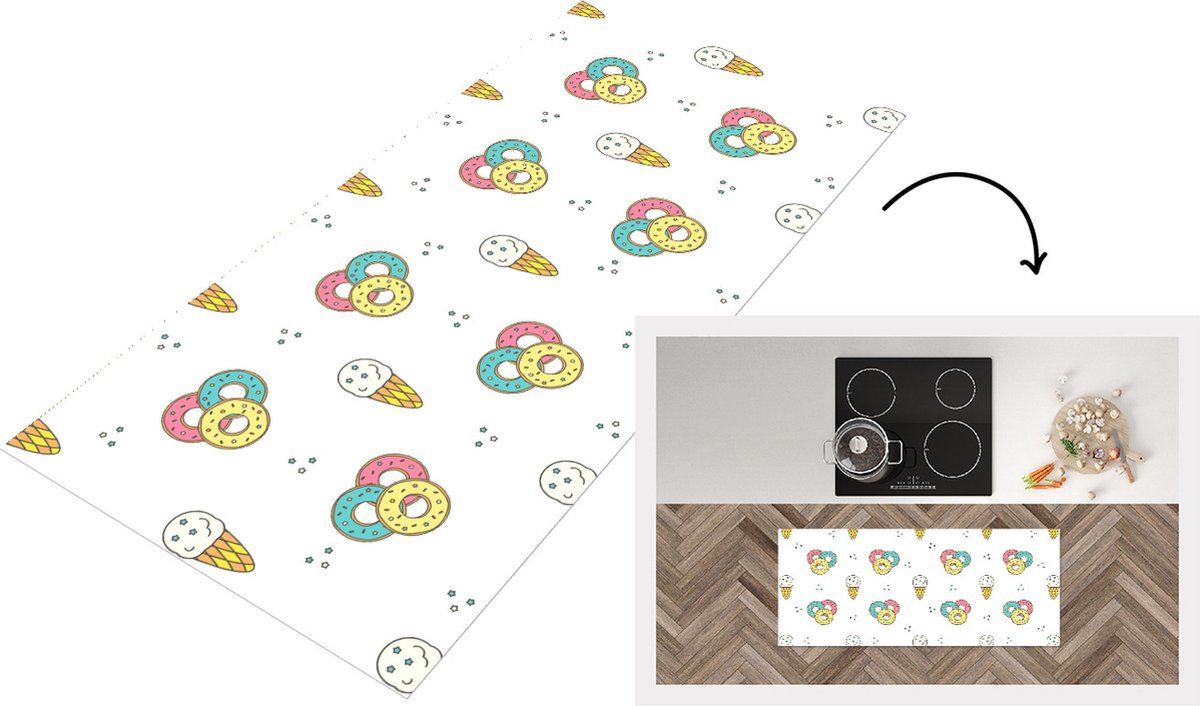 KitchenYeah Keukenloper - Loper keuken - Patronen - IJs - Donus - 120x50 cm - Keukenloper vinyl Multicolor